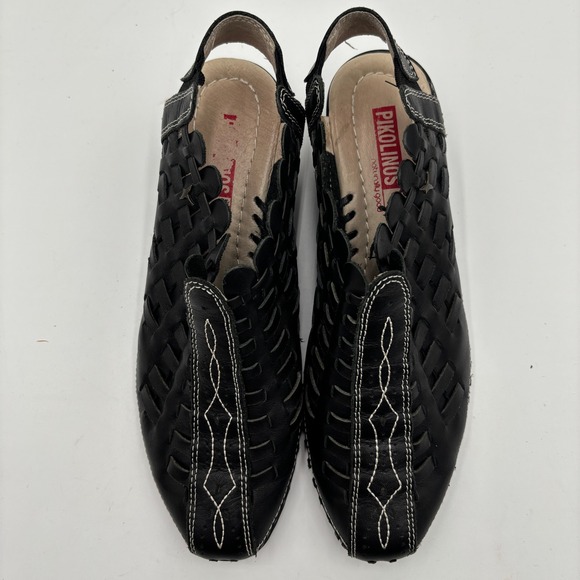 Pikolinos Romana Woven Leather Slingback Heels Black Womens 37 US 7 Comfort - Picture 7 of 11